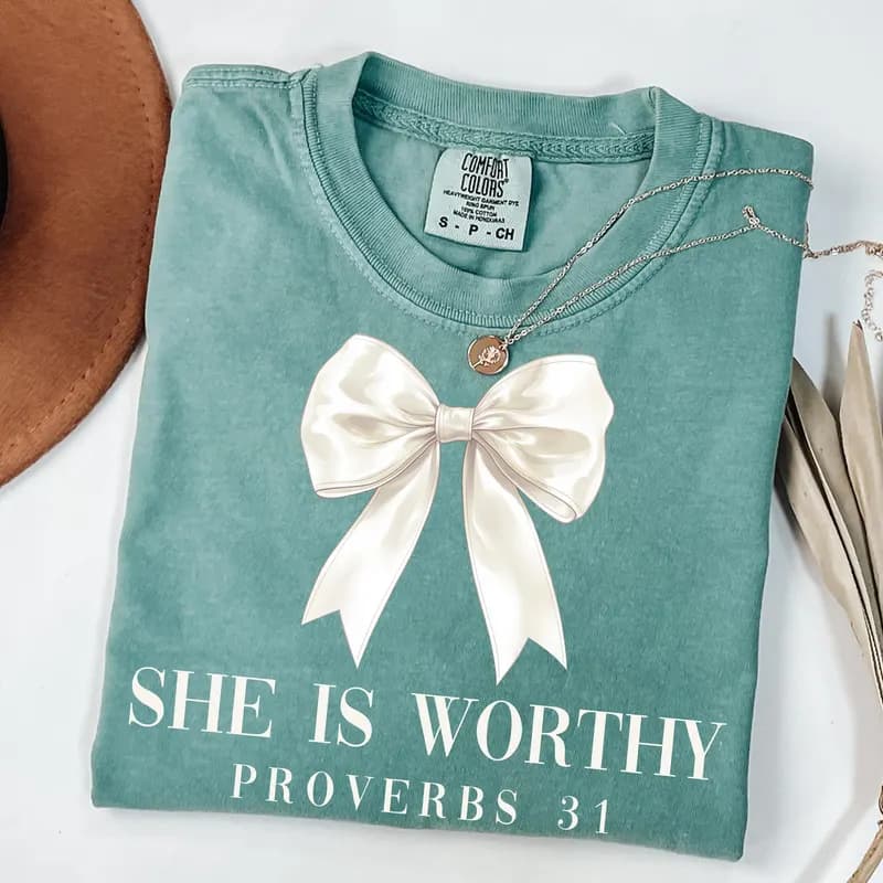 She Is Worthy Bow Tee